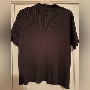 Brown Ribbed Short Sleeve Top